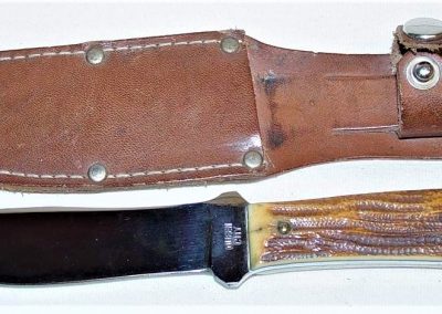 "Queen City, outers, peachseed bone handles, no etch, block Queen City tang stamp, 4” blade"