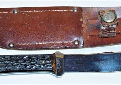 "Queen City, outers, jigged bone handles, no etch, QCCC tang stamp, 4” blade"