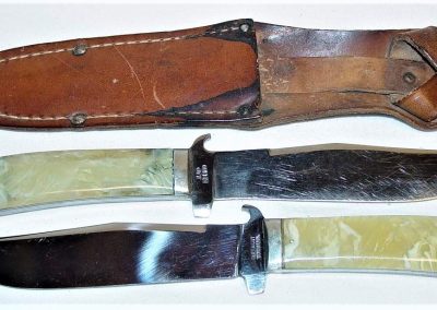 "Queen City, camp knife, waterfall handles, no etch, block Queen City tang stamp, 5” blade"