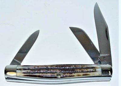 "#16, Queen, stockman, 3 blade, Winterbottom bone handles, brass liners, NS bolsters, no etch, Q STAINLESS tang stamp, 3-1/4”"
