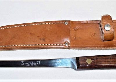 "#72, Queen, hunting knife, rosewood handles, Queen Steel #72 Made in USA etch, no tang stamp, 6-1/4”"