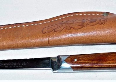 "#76, Queen, fishing knife, rosewood handles, script Queen Steel #76, block Made in U.S.A. etch, no tang stamp, 4-1/4”"