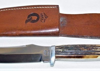 "#77, Queen, hunting knife, Winterbottom bone handles, no etch, sideways Q STAINLESS tang stamp, 5”"
