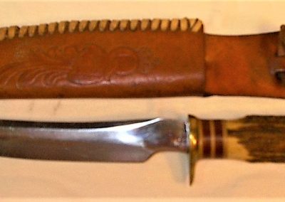 "#78, Queen, hunting knife, stag handles, Queen Cutlery Co Titusville PA etch, QUEEN STEEL tang stamp, 7”"