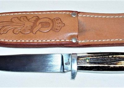 "#89, Queen, hunting knife, Winterbottom bone handles, no etch, Q STEEL tang stamp, 4” blade"