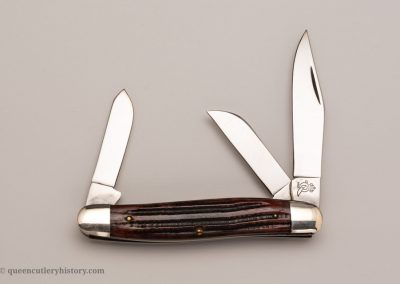 "#61, Queen stockman 3-blade, Winterbottom bone handles, brass liners, NS bolsters, no etch, Q with blade stamp, 3 5/8”"