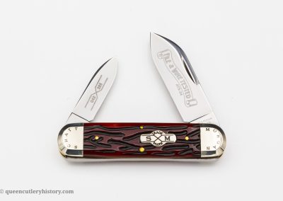 "Schatt & Morgan File & Wire Series II-5, #042265, 2-blade, red worm groove bone handles with shield, brass liners, NS coined signature bolsters, blade etch, 3 5/8""