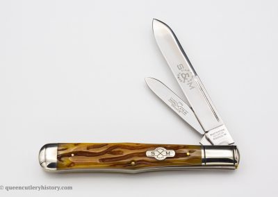 "Schatt & Morgan File & Wire Series IV-3, 2-blade, Pennsylvania mountain moss bone handles with shield, brass liners, NS coined bolsters, blade etch, 4 5/8""