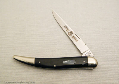 "Schatt & Morgan pocketknife, Keystone Series XII, 1-blade, buffalo horn handles with mother of pearl keystone shield, brass liners, NS bolsters, 4 1/4", issued in 2002"