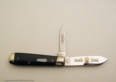 "Schatt & Morgan pocketknife, Keystone Series XII, 2-blade, buffalo horn handles with mother of pearl keystone shield, brass liners, NS bolsters, 3 1/2", issued in 2002"